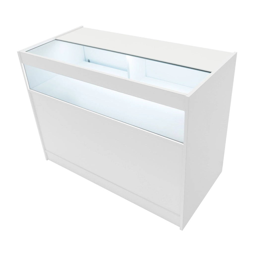 Bancone LED B1200 Bianco con 1 Ripiano a Vista e 2 Chiusi