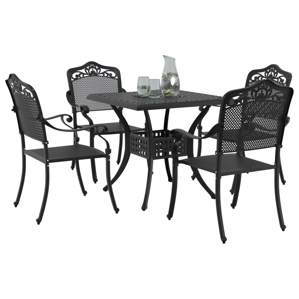 Set da pranzo da giardino 5 pezzi in alluminio fuso nero