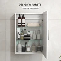 Armadietto Bagno da Parete in Legno con 3 Ripiani Regolabili in Vetro su 3 Livelli, 40x15x55 cm, Bianco