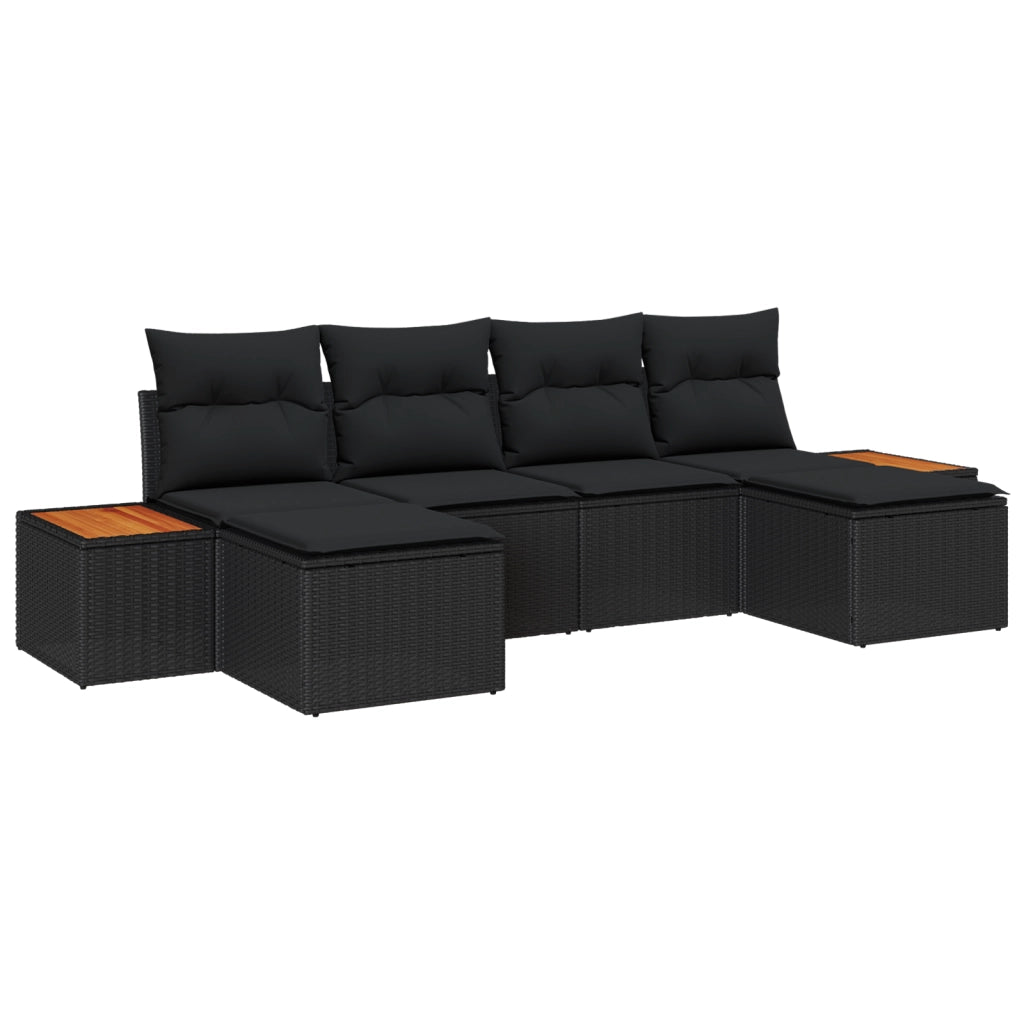 Set Divani da Giardino 6 Pezzi con Cuscini Nero Polirattan