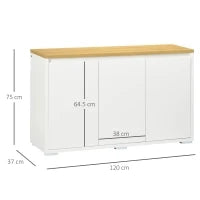 Mobile Multiuso con 2 Armadietti a 2 Livelli in Truciolato, Ripiano regolabile, 120x37x75cm Bianco e Color legno