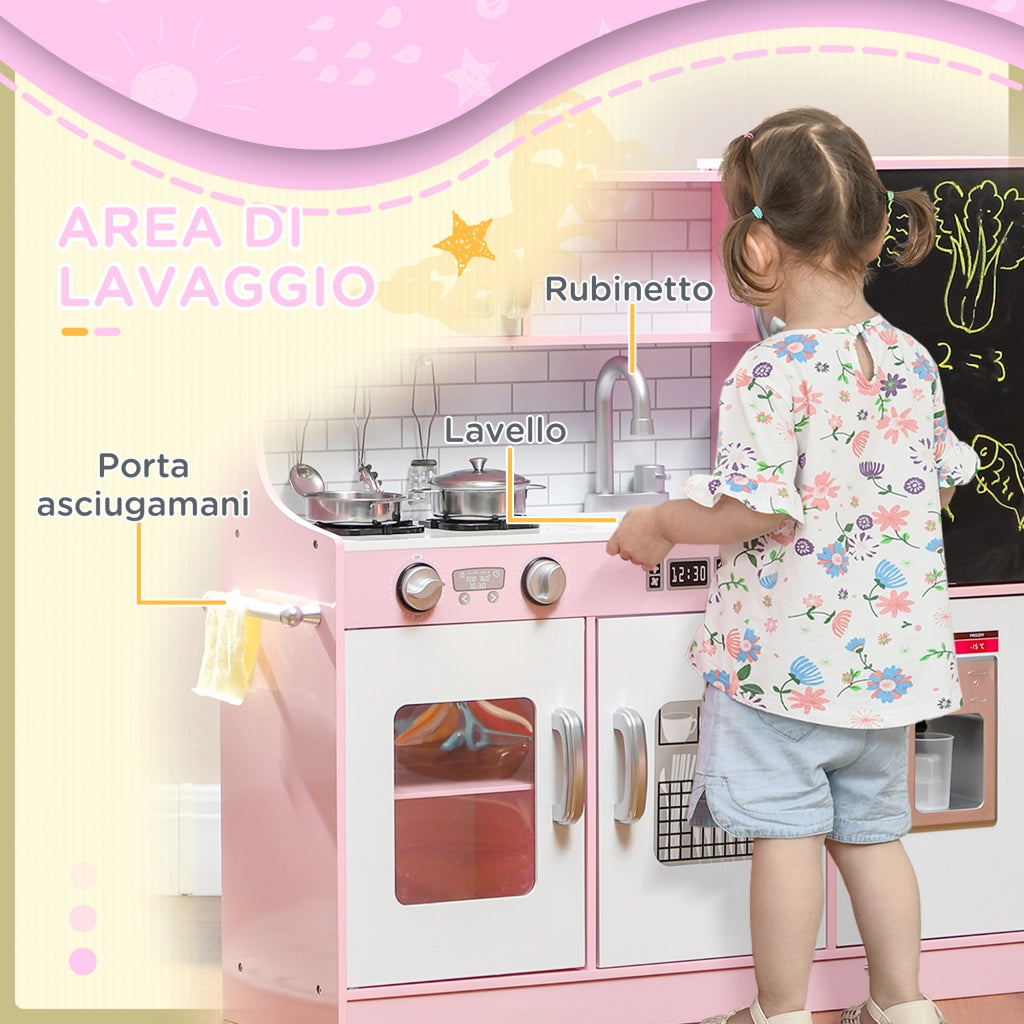 Cucina Giocattolo in Legno per Bambini 3-8 Anni ¨C Xylo ¨C Rosa con Accessori