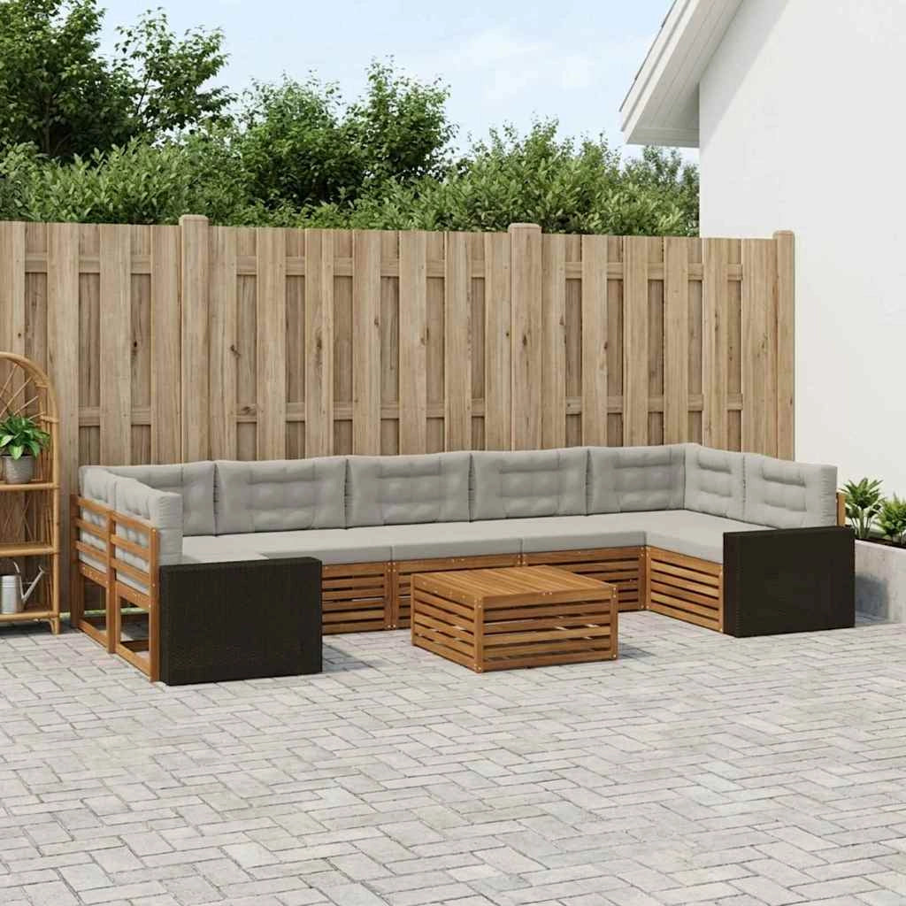 Set di divani da esterno 8 pz Naturale e Grigio Chiaro 3383154