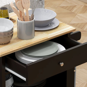 Carrello da Cucina con Cassetto Armadietto e Portasciugamani 67x48x86,5 cm in Legno Nero e Rovere