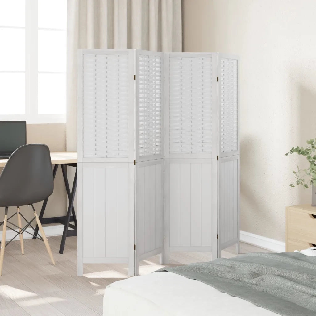 Divisorio Ambienti | Divider per stanze | Paravento 4Pannelli Bianco Legno Massello di Paulownia
