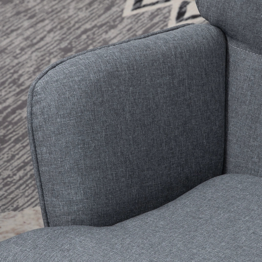 Poltrona a dondolo con pouf, schienale alto imbottito e braccioli, base in legno di faggio, in poliestere grigio 64 × 89 × 90 cm