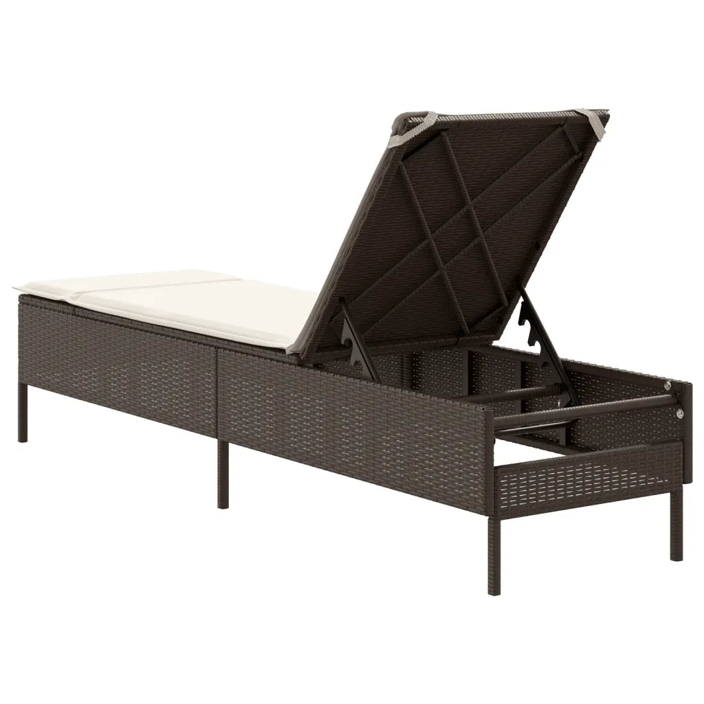 Lettino Prendisole | Sdraio da giardino | Lettino da sole con Cuscino Marrone in Polyrattan
