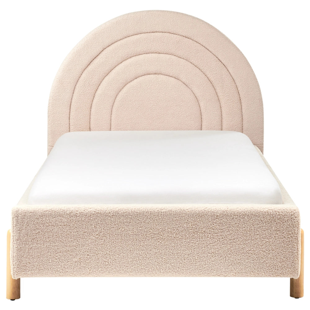 Letto singolo retrò con testiera rotonda in boucle beige 90 x 200 cm  con Testiera a Mezza Luna