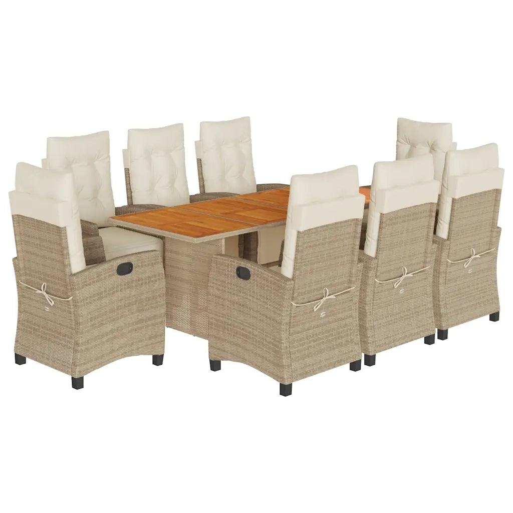 Set da Pranzo da Giardino 9 pz con Cuscini Beige in Polyrattan