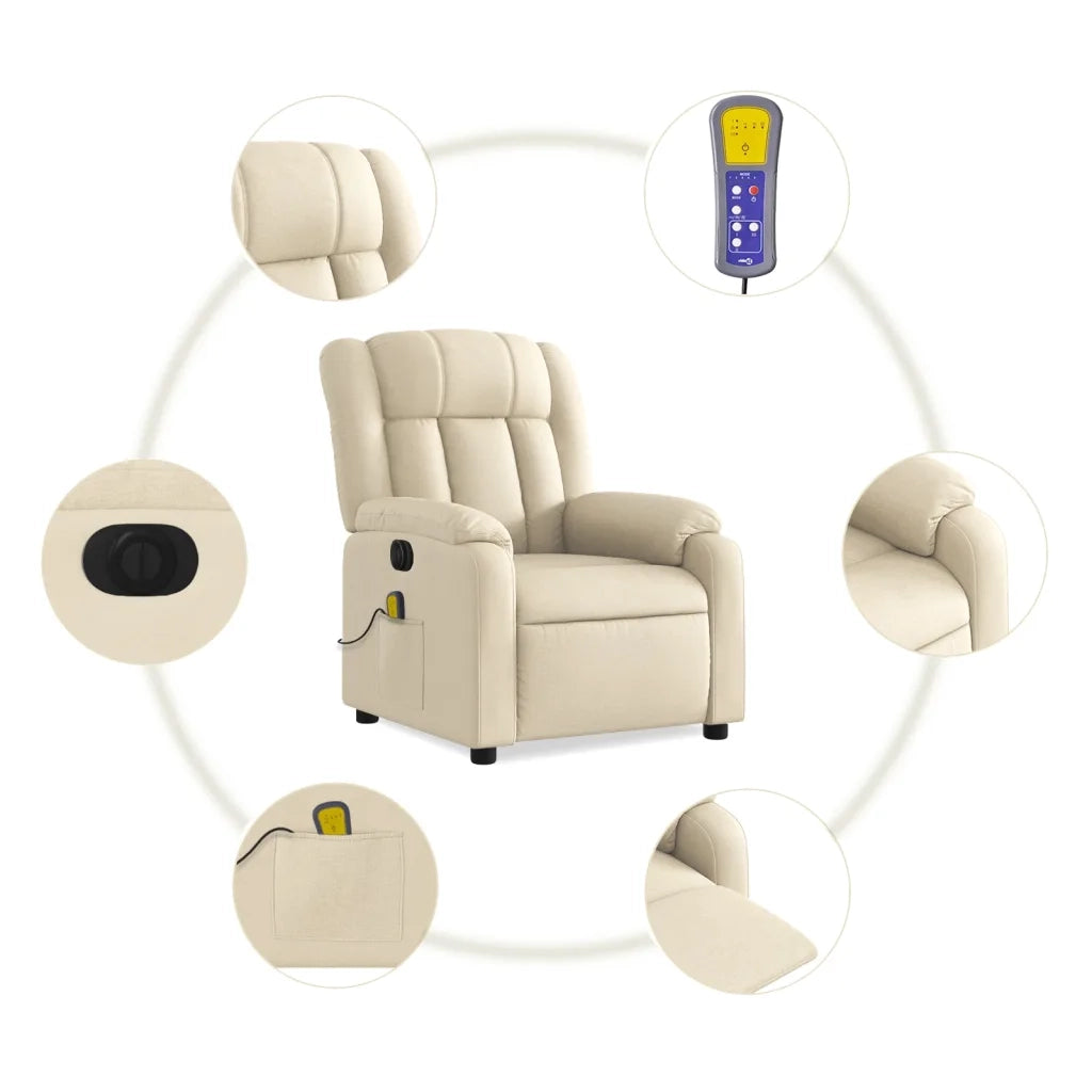 Divano Sedia-Poltrona Reclinabile Massaggiante Elettrica Crema in Tessuto 968890