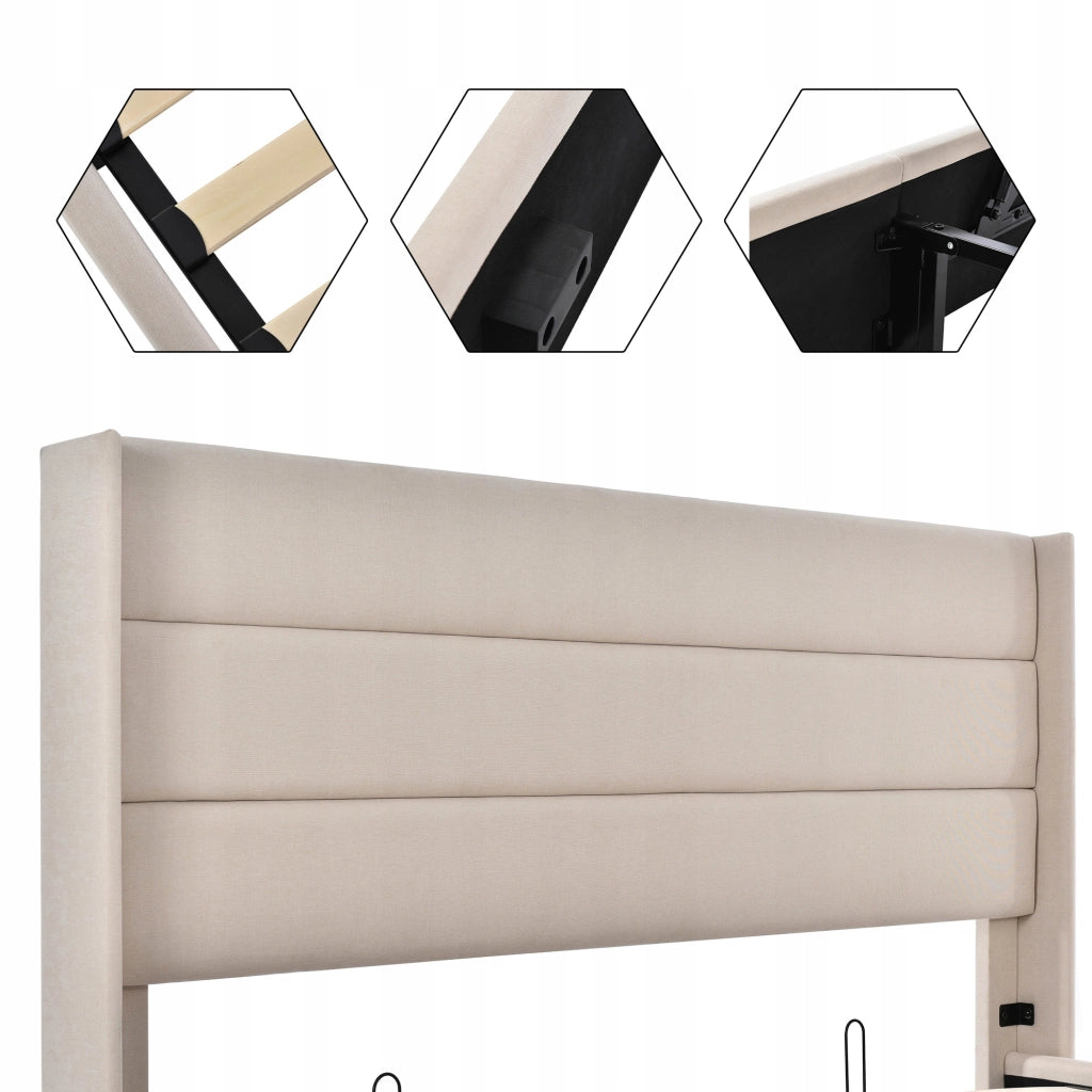 Letto imbottito 180x200 - Xylo - Struttura idraulica colore beige