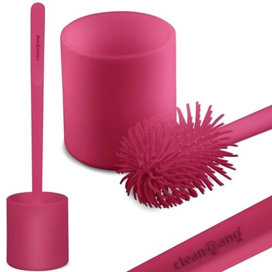 Borsetto per il water con setole di silicone - 1 pezzo - colore magenta - per una pulizia rapida e igienica del water