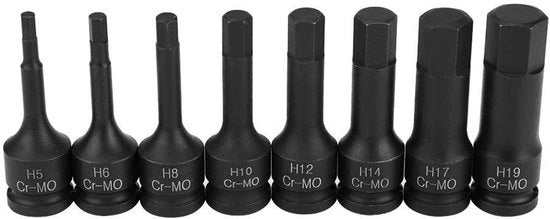 Impatto Schroevendraaierset 8-delig - 1/2 Pollici - Acciaio Cromo-Molibdeno - Con Scatola di Riposo - Set di Attrezzi Professionale - Adatto per Pistola Impatto - Set di Chiavi a Lame
