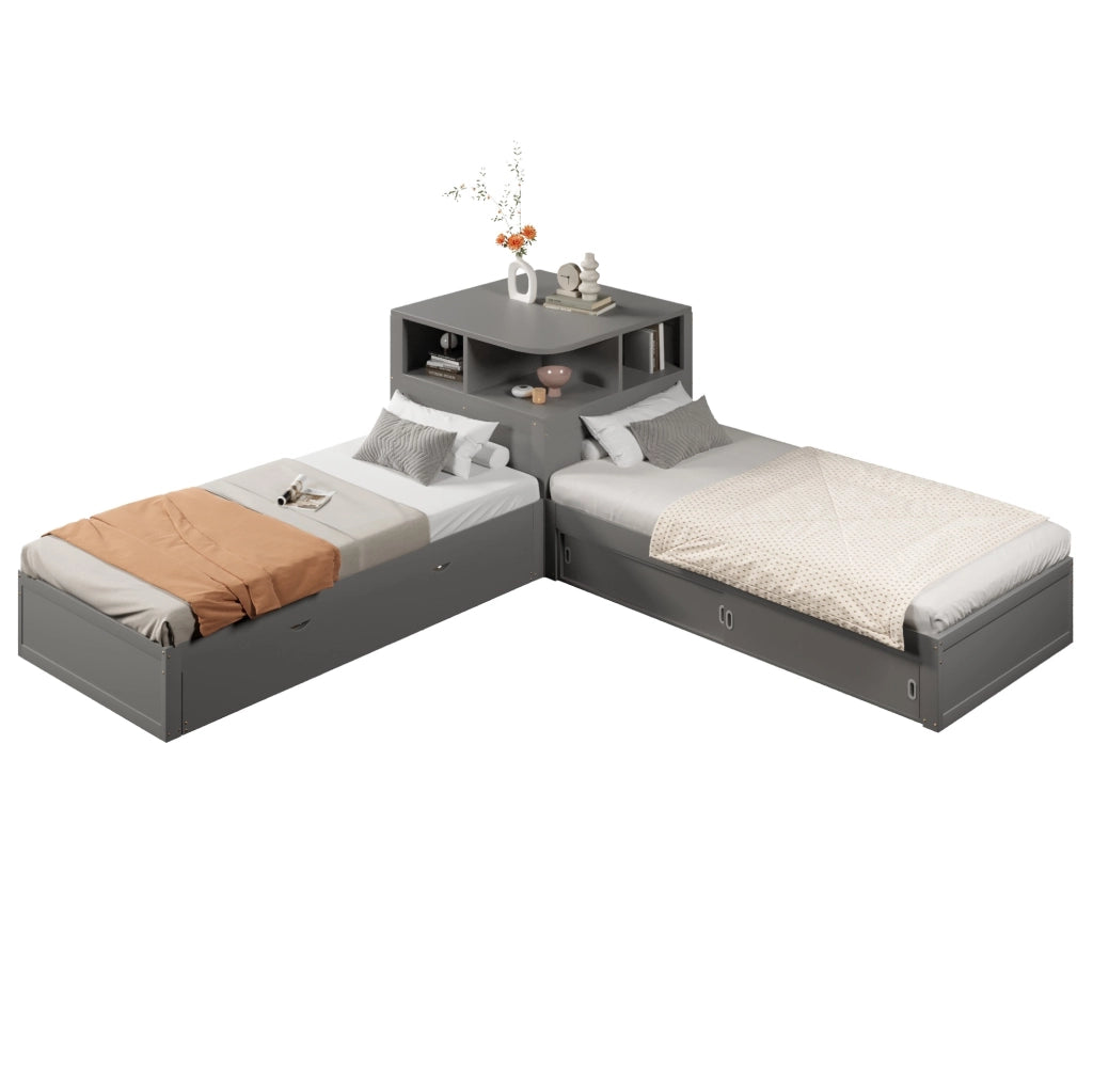 Letto singolo 90x200 con letto estraibile, ante scorrevoli e luce LED grigio