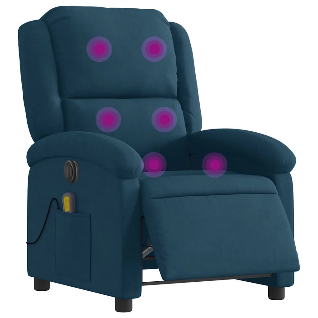 Poltrona Massaggiante | Sedia Relax Reclinabile Elettrica Blu in Velluto