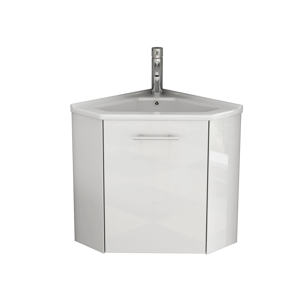 Mobiletto angolare per bagno con lavabo ¨C Minimal ¨C bianco lucido, 60x60x85 cm