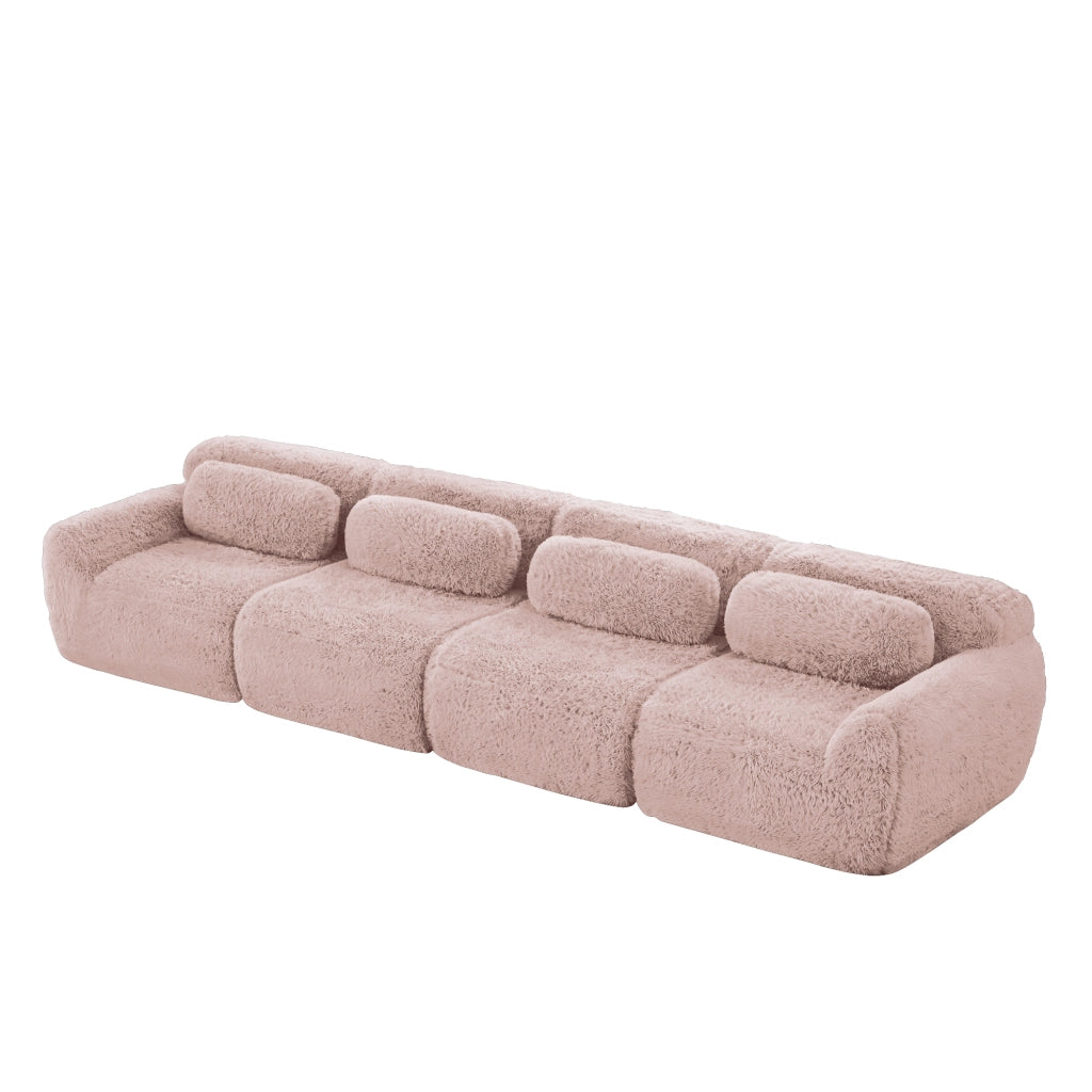 Divano 4 Posti ¨C MINIMAL ¨C Tessuto Morbido, Cuscini, Rosa