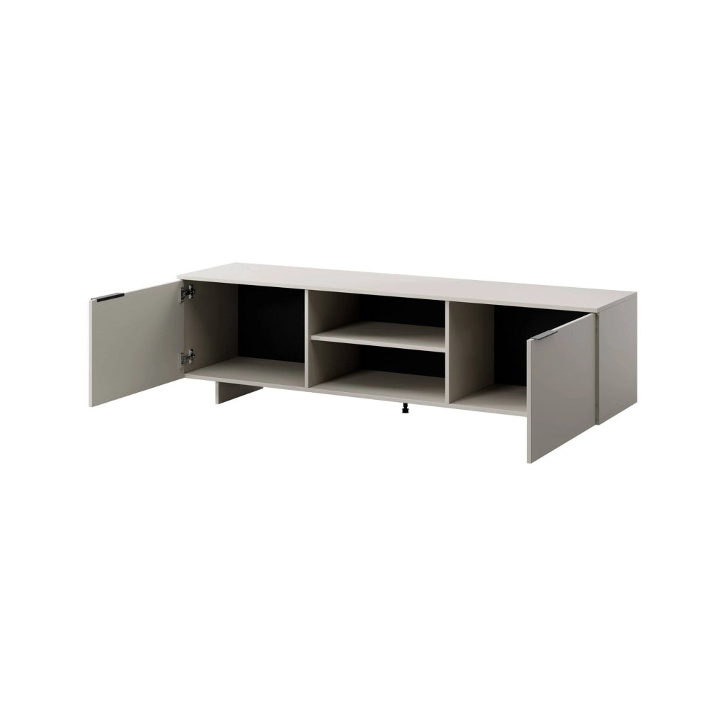 Mobile porta TV Buono, Madia da salotto con due ante battenti e due vani aperti, Rialzato da terra, 180x42 h55 cm, Beige