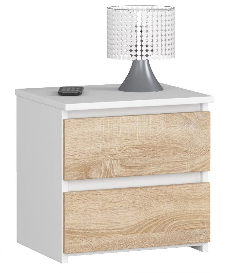Comodino AKORD CL2 Bianca 40 cm 2 cassetti inserto frontale Sonoma Quercia 40x35x40 cm
