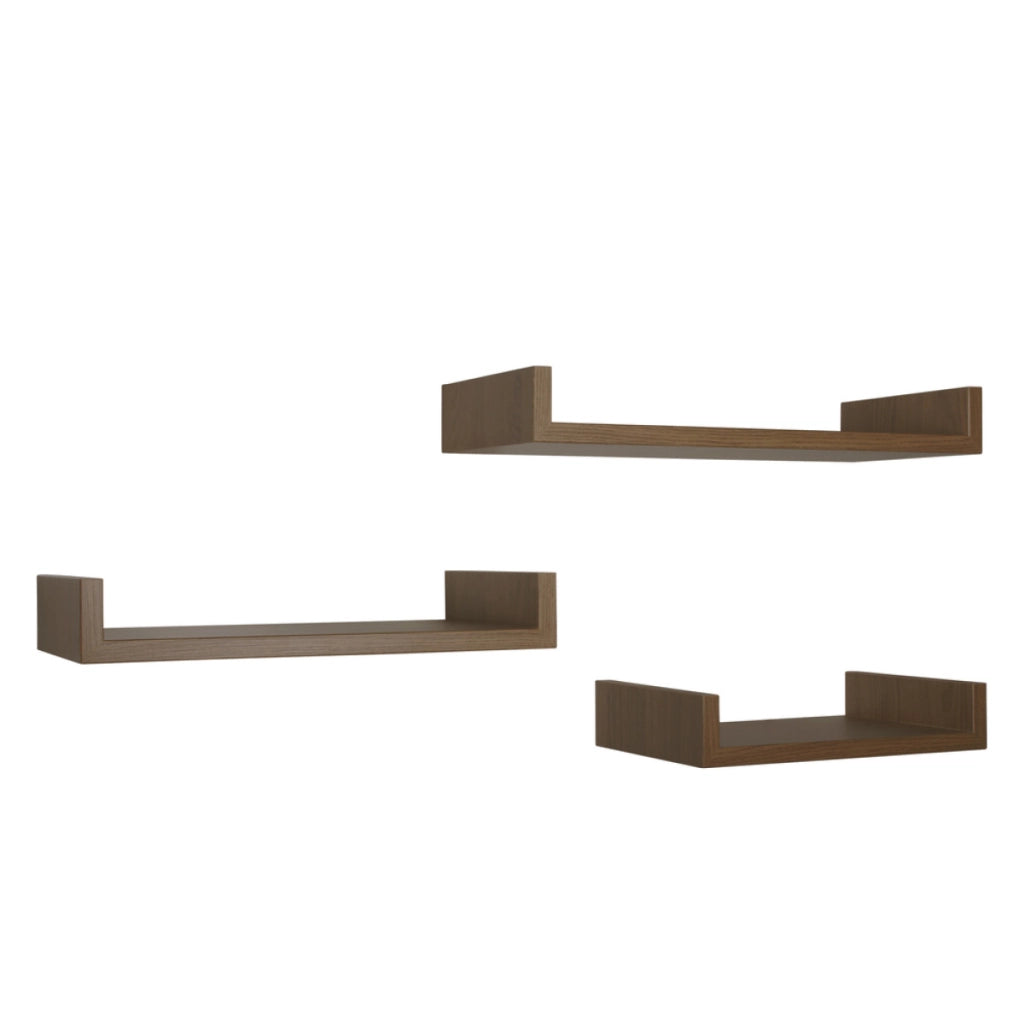 Set di 3 Mensole da Muro Modello CALAMITA MAXI, Mensole Muro Design, Mensola da Parete. Misure 60x8 p23.7 cm, 50x8 p23.7 cm e 40x8 p23.7 cm. Finitura   ROV. TABACCO - MADE IN ITALY