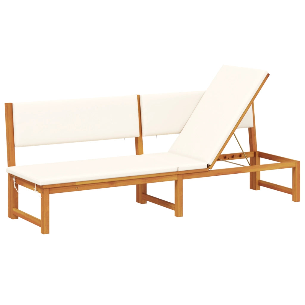 Lettino Prendisole 3-in-1 con cuscini panna in legno massello di acacia