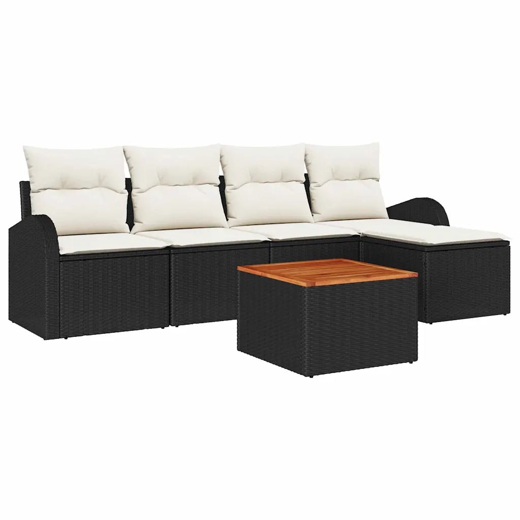 Set Divano da Giardino con cuscino 6 pz | Set Salotto da Giardino Nero polyrattan