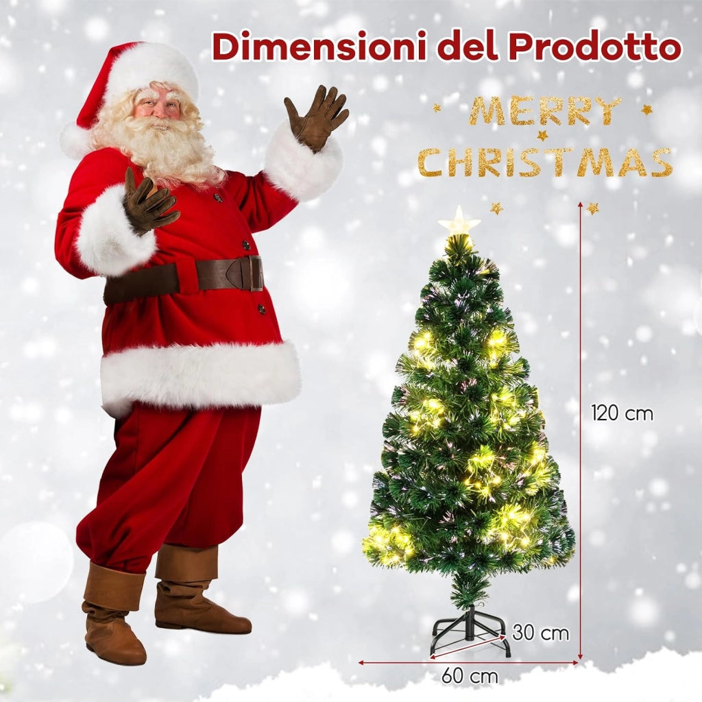 Albero di Natale in Fibra Ottica 120 cm, Albero di Natale Artificiale Pre-illuminato con 18 Luci a Stringa, Stella sulla Cima e 130 Punte dei Rami (120 CM)