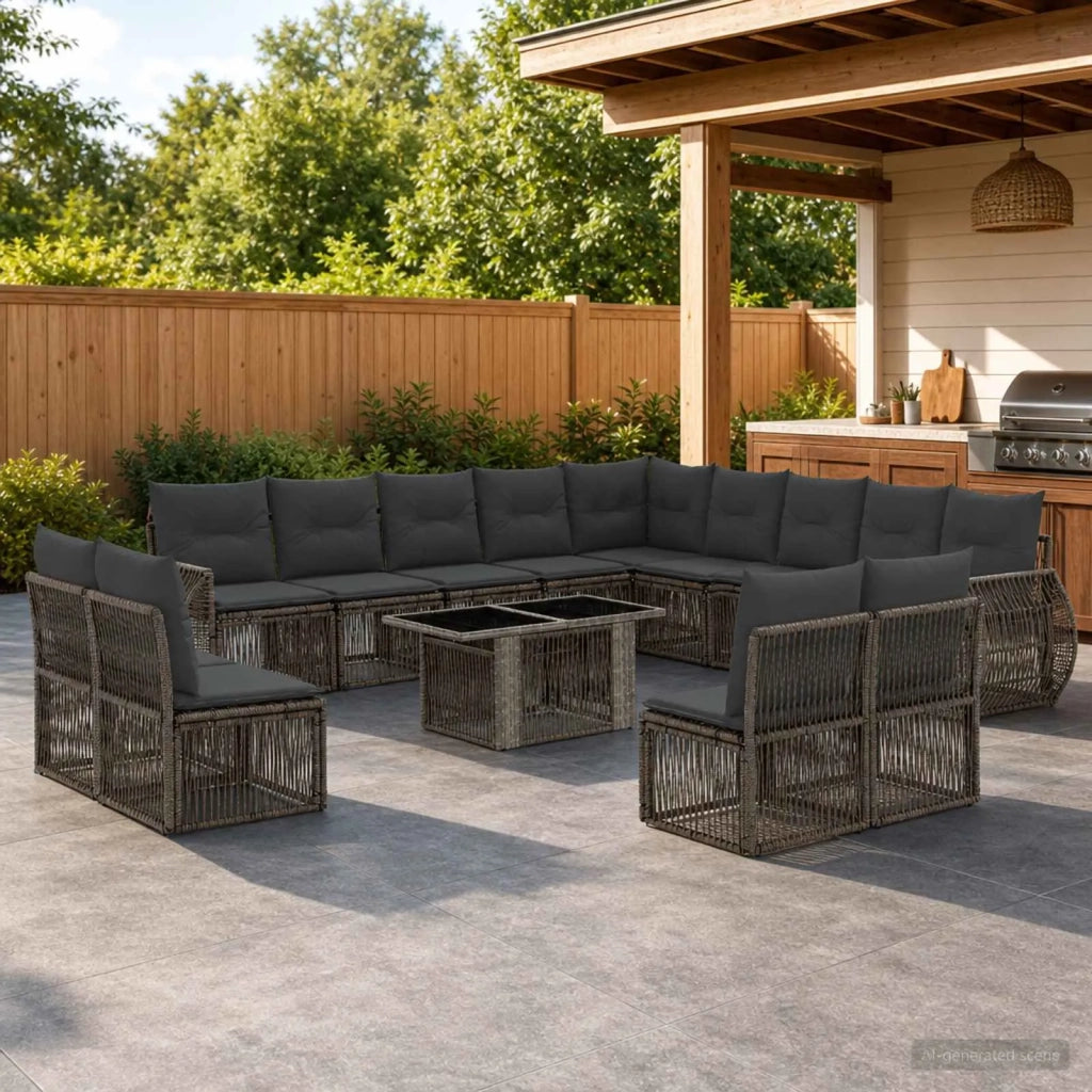 Set Divano da Giardino 14 pz Grigio e Grigio Scuro polyrattan 3437021
