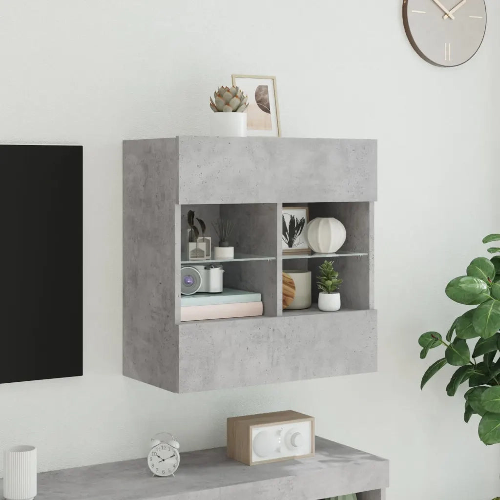 Mobile TV a Parete con Luci LED Grigio Cemento 58,5x30x60,5 cm 837095