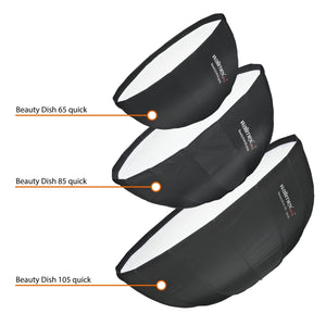 Studio Line Beauty Dish Softbox QA65 - Beauty Dish light shaper, 65 cm di Ø, 35 cm di profondità, pieghevole, con griglia, diffusore interno ed esterno, per flash Speedlite da studio