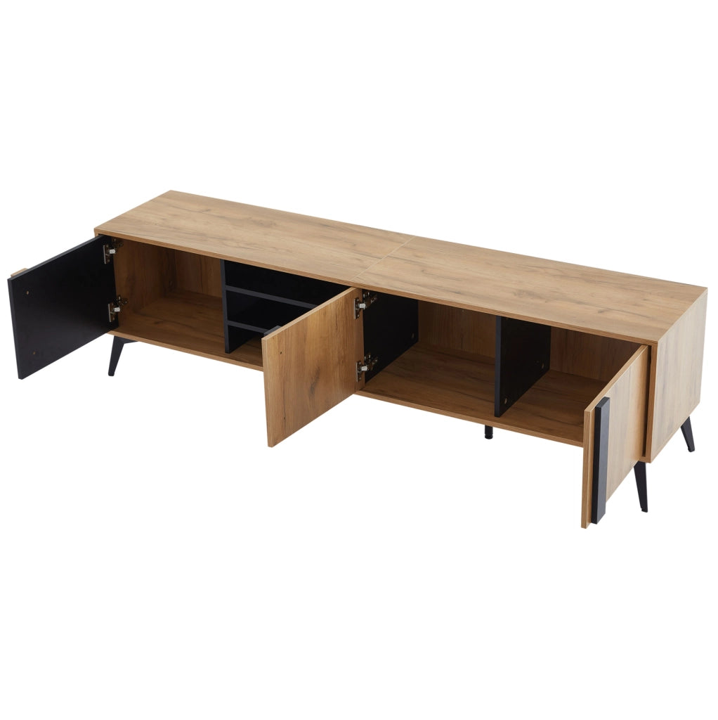 Mobile TV ULEVR 180x40x50 cm con 3 ante e 4 vani aperti, foro passacavi, marrone e nero