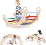 4 in 1 Arrampicata per Bambini, Arco Cavallo a Dondolo Multifunzionale in Legno, Dondolo a 35°, Ideale per Bambini 1-5 Anni, 112 x 52 x 44 cm