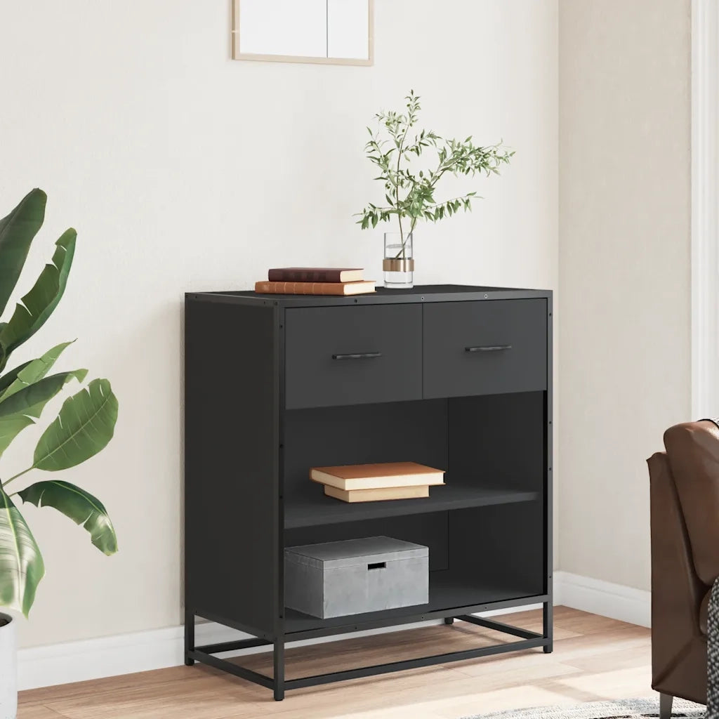 Credenza Rovere Nera 68x35x76 cm in Legno Multistrato 848984