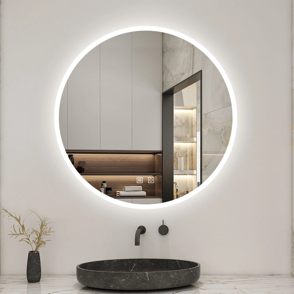 Aica Specchio da bagno a LED+Diametro 70cm+3 Temperature di Colore+Funzione Antiappannamento+Moderno