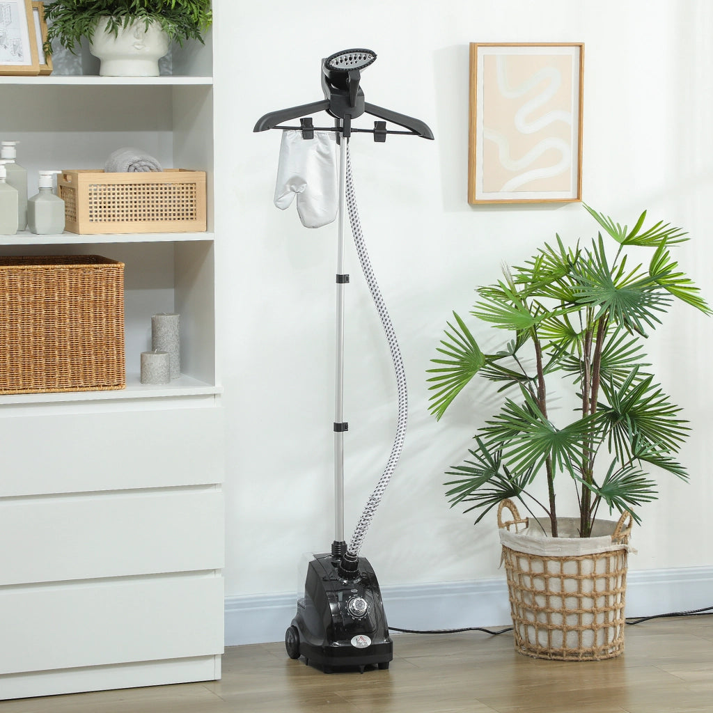 Stiratrice Verticale a Vapore da 1,4L con Asta Estendibile 41-110 cm e Ruote in ABS e PP Nero