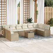 Set divani da giardino  con cuscini in rattan poliestere beige da 11 pezzi