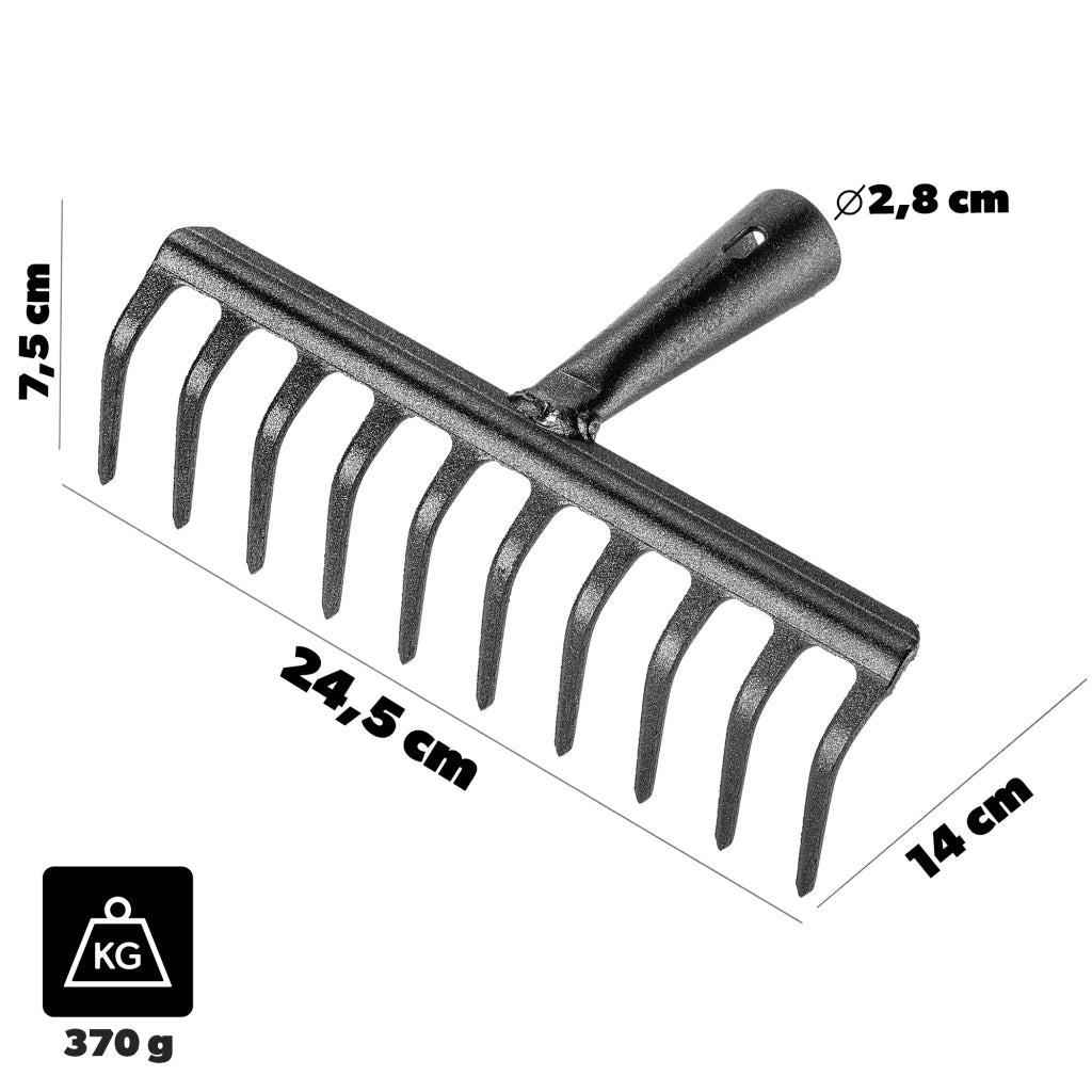 Rastrello per foglie in acciaio KADAX a 10 denti, senza manico, per terra ed erba.