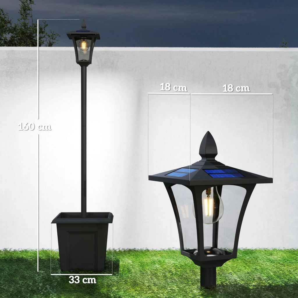 Lampada Solare da Giardino con Fioriera ¨C zephmum ¨C 33x33x160 cm Nero