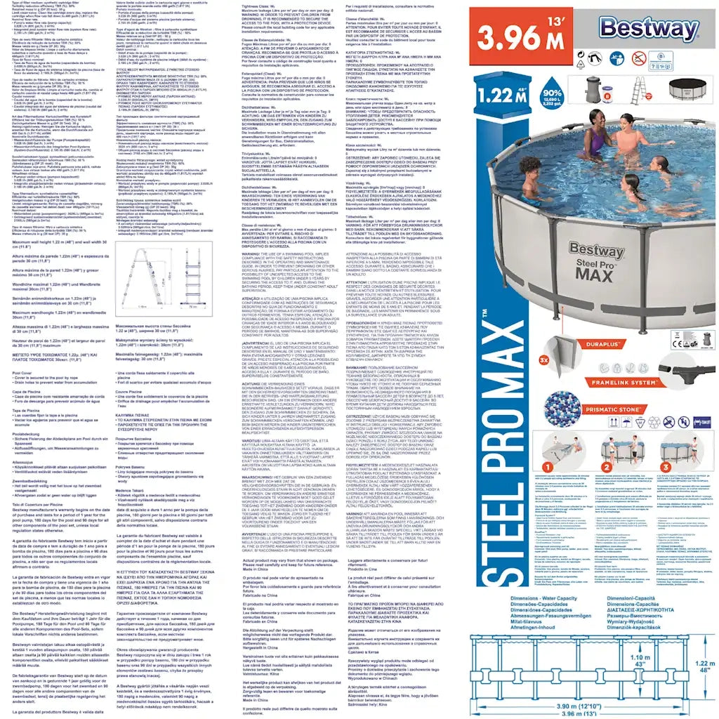 Bestway Set Piscina Rotonda Steel Pro MAX 396x122 cm 3202687