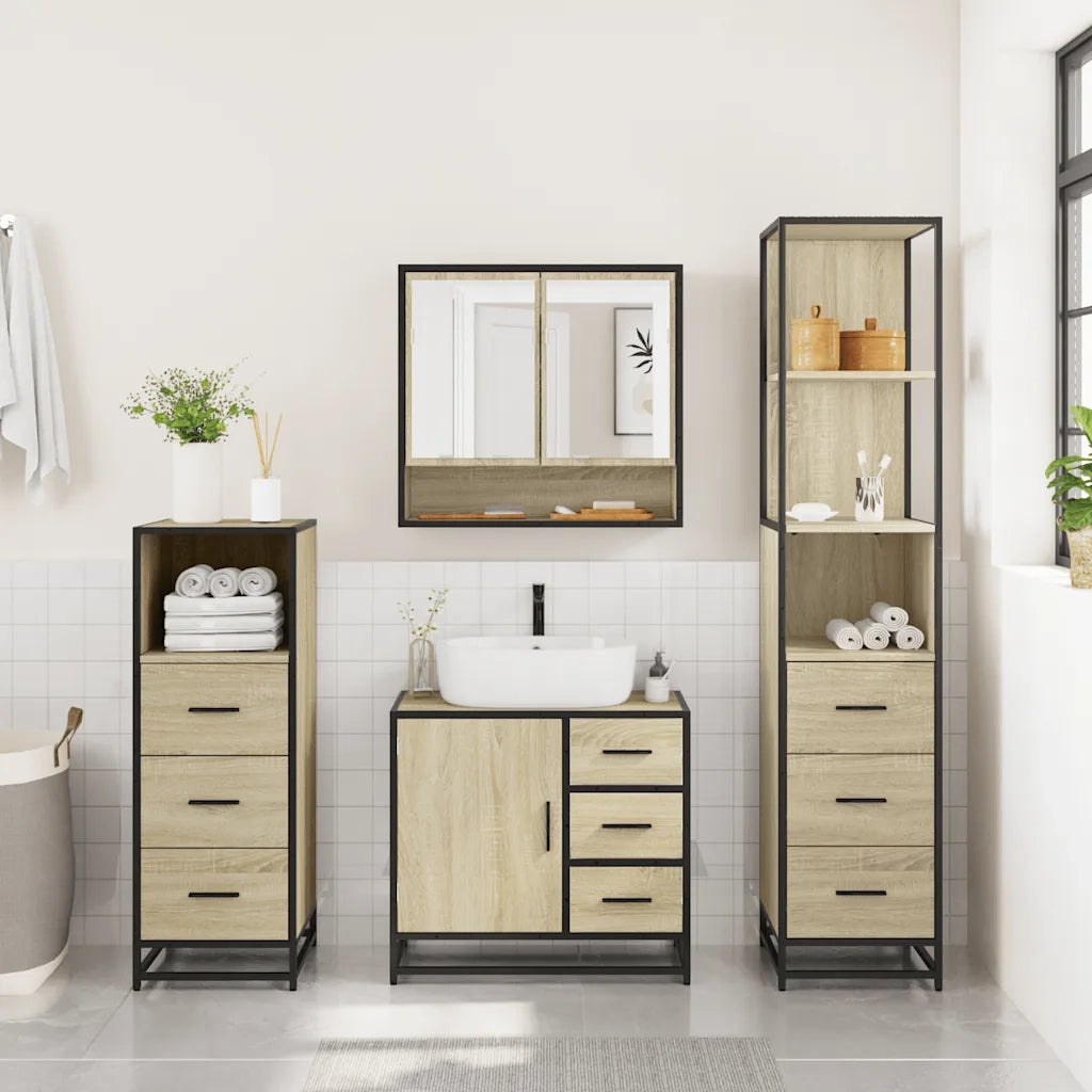Set Mobili da Bagno 4 pz Rovere Sonoma in Legno Multistrato 3301286