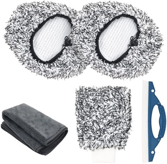 Set di spazzolatura auto, comprensivo di 2 spazzole, guanti da lavaggio, asciugamano di spugna e spruzzatore d'acqua (grigio)