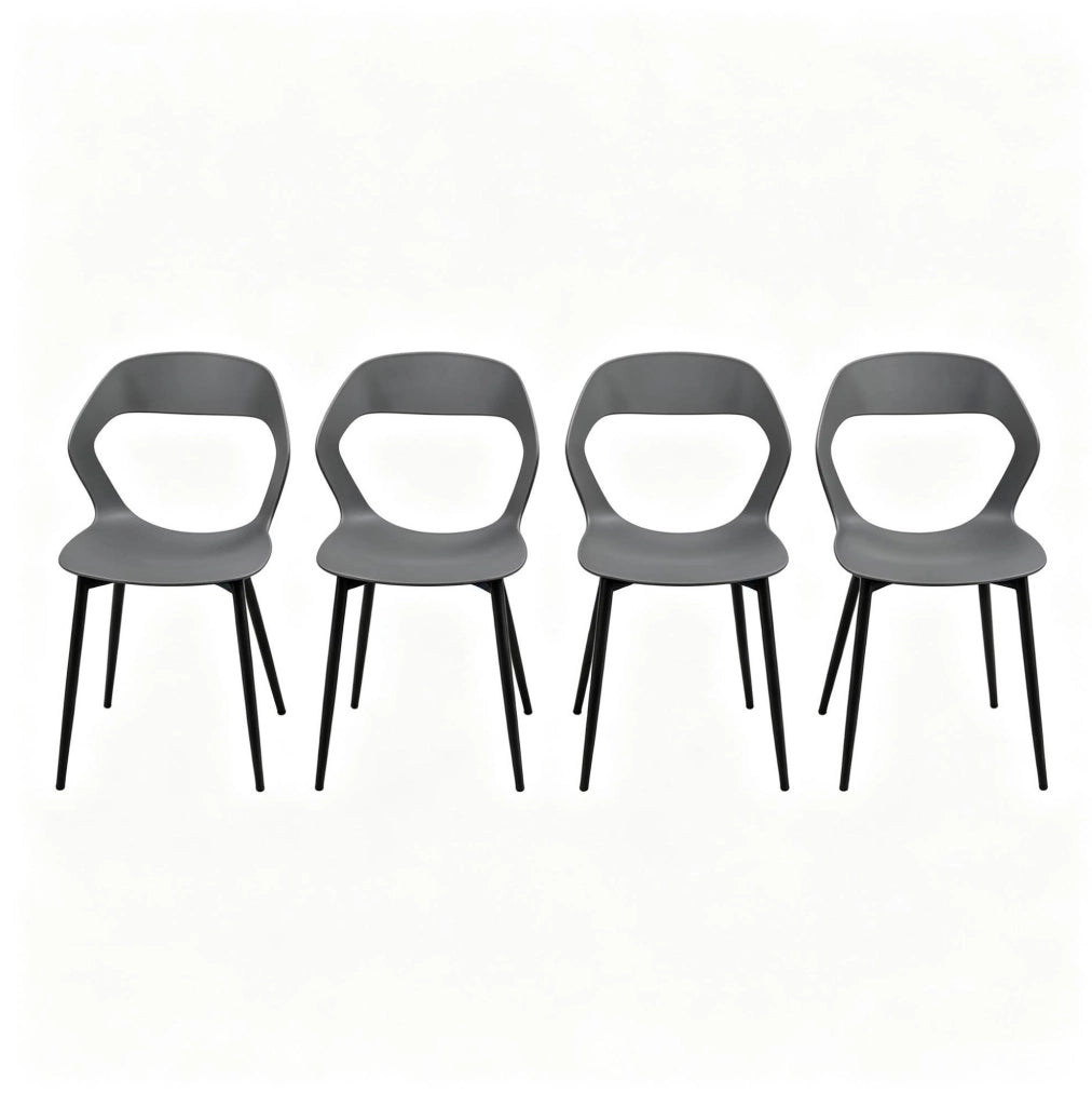Set di 4 Sedie da Pranzo Moderne in PP con Struttura in Metallo, Schienale Ergonomico, Grigio