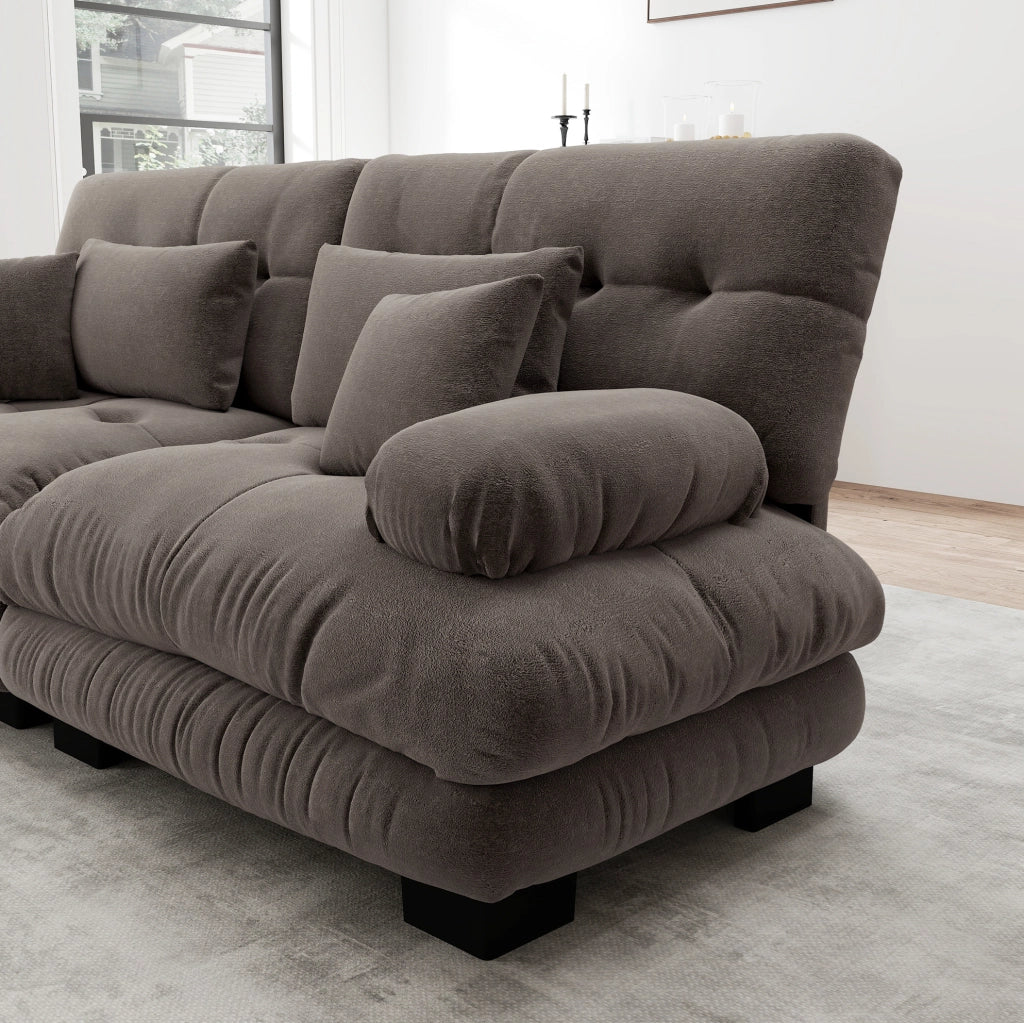 Divano modulare 4 posti con ottomane mobili 406x145x81 cm in ciniglia marrone