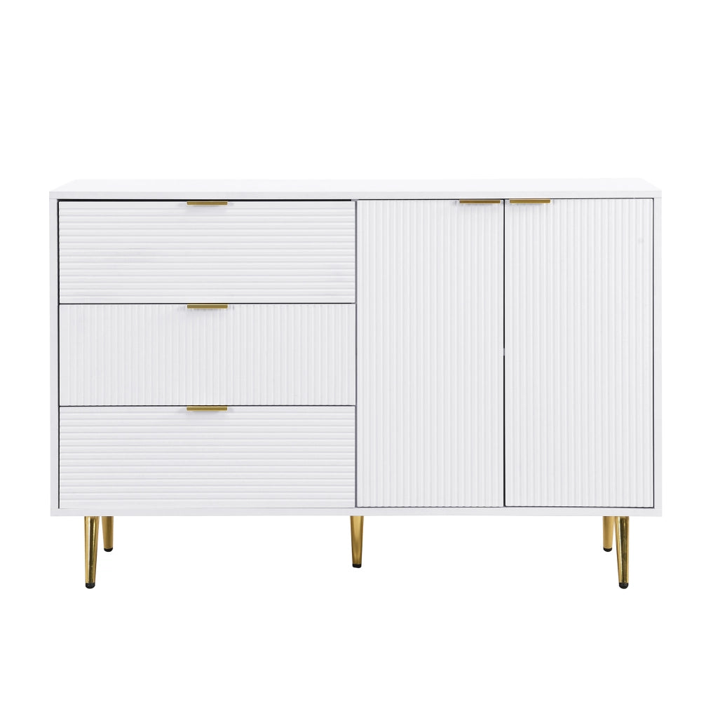 Sideboard con 3 cassetti; 2 porte e ripiani interni in MDF bianco e oro 120x38x80;5 cm