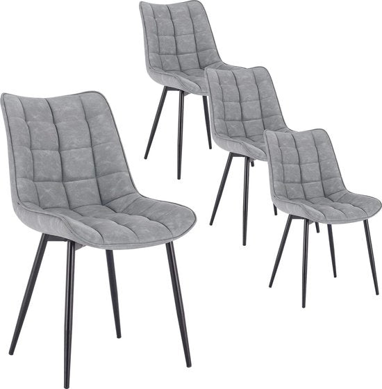 Set di Sedie da Cucina da 4 pezzi - Sedie da Cucina - 4 pezzi - Set di Sedie da Cucina - Moderno - Sedie - Grigio - Pelle in Materiale Sintetico