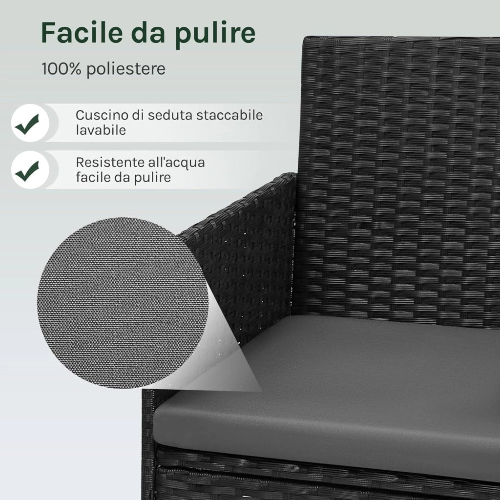 Salotto da Giardino Esterno in Polirotilene per 4 Persone, Set Mobili da Giardino con 1 Divano, 2 Poltrone, 1 Tavolino e Cuscini, per Giardino, Terrazza, Balcone, Grigio
