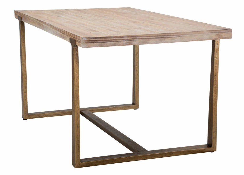 Tavolo fisso Kazimir, Ripiano da cucina, Consolle per sala da pranzo, Ripiano rettangolare fisso, Oro e Marrone, 150x90 h78 cm