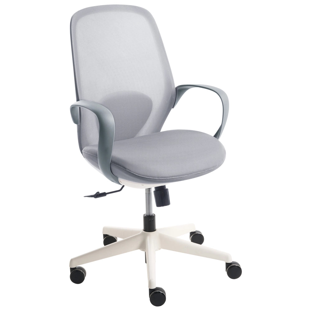 Sedia da ufficio in rete grigio Base girevole Braccioli Schienale reclinabile Altezza regolabile Seduta in schiuma modellata PU Ufficio domestico Open space