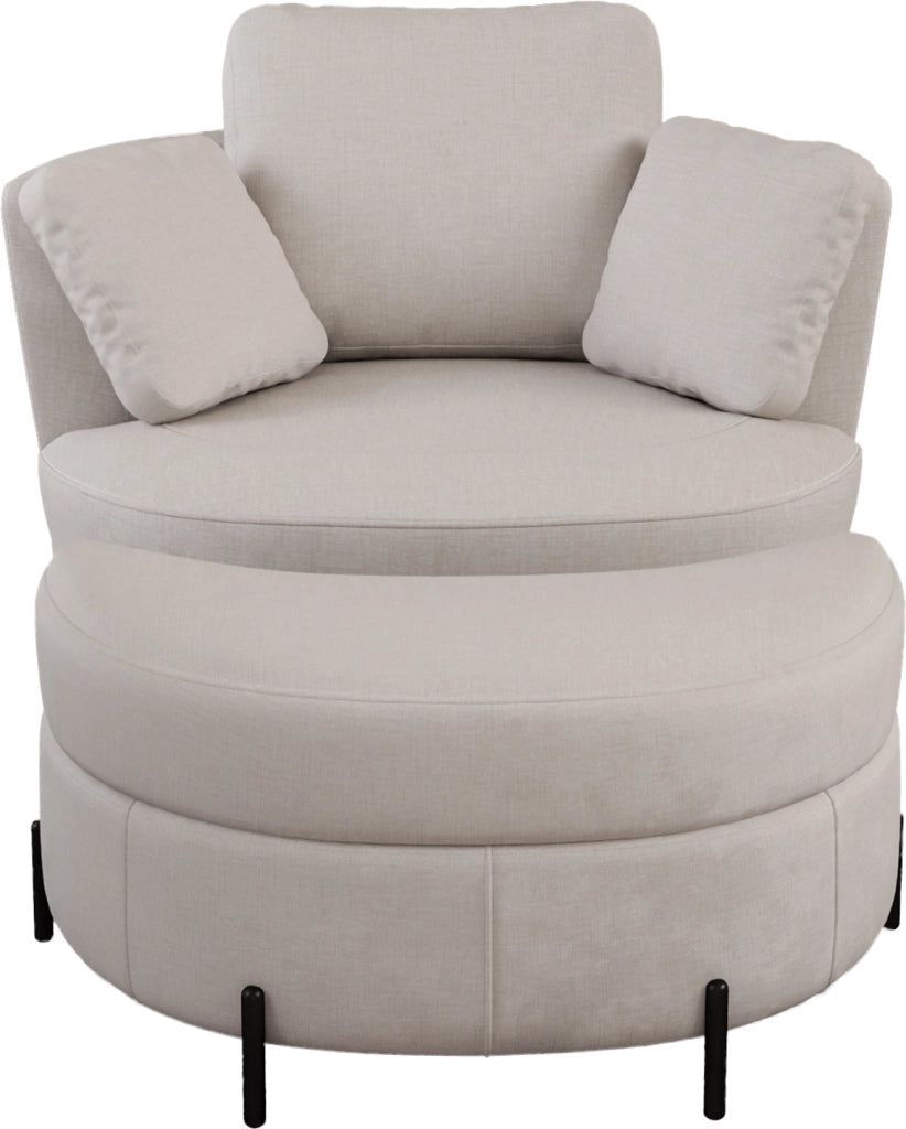 Poltrona Relax XL con Pouf Contenitore a Luna e Cuscini ¨C MINIMAL ¨C Tessuto Chenille Beige