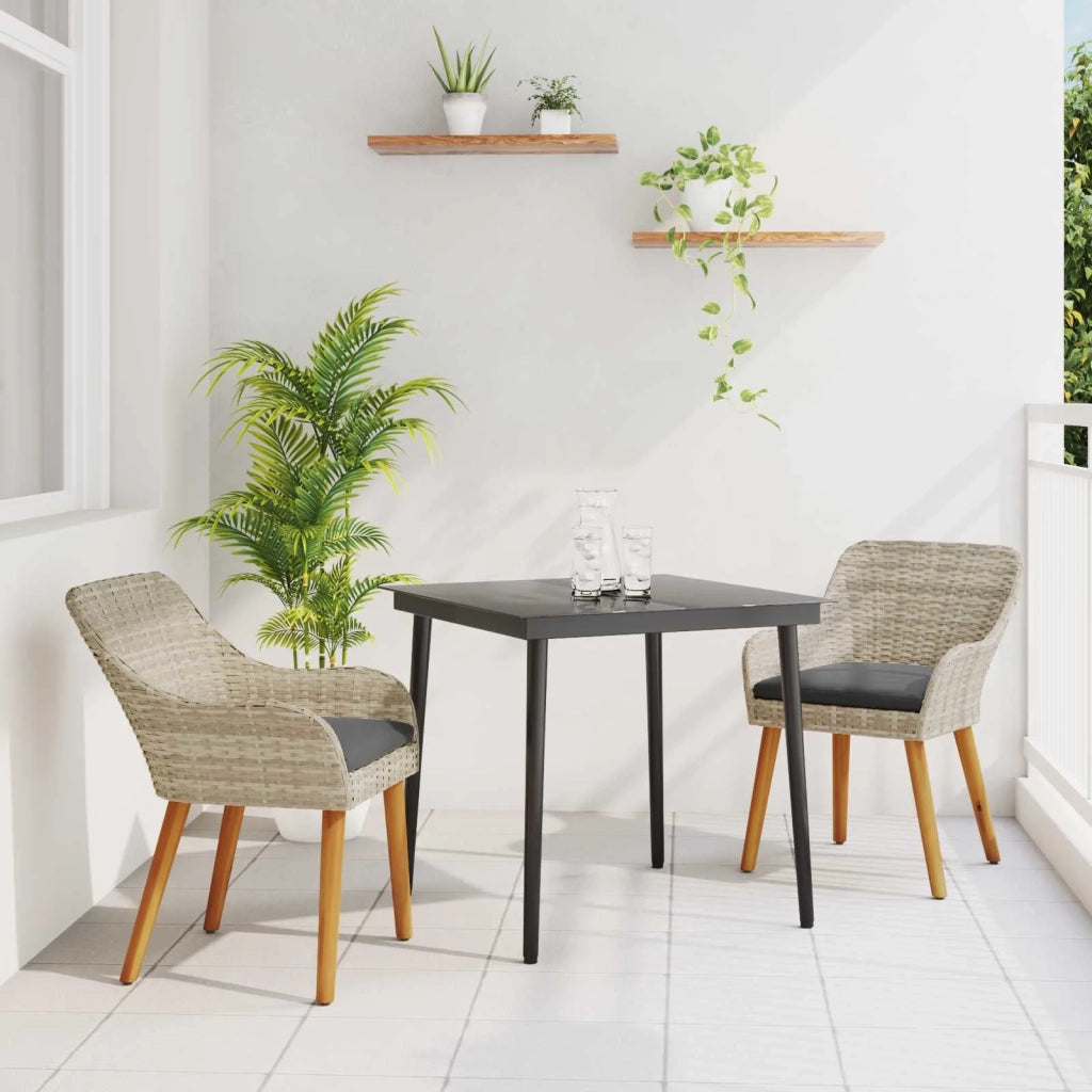 Set da Pranzo per Giardino 3 pz | Set Salotto da Giardino Grigio chiaro polyrattan